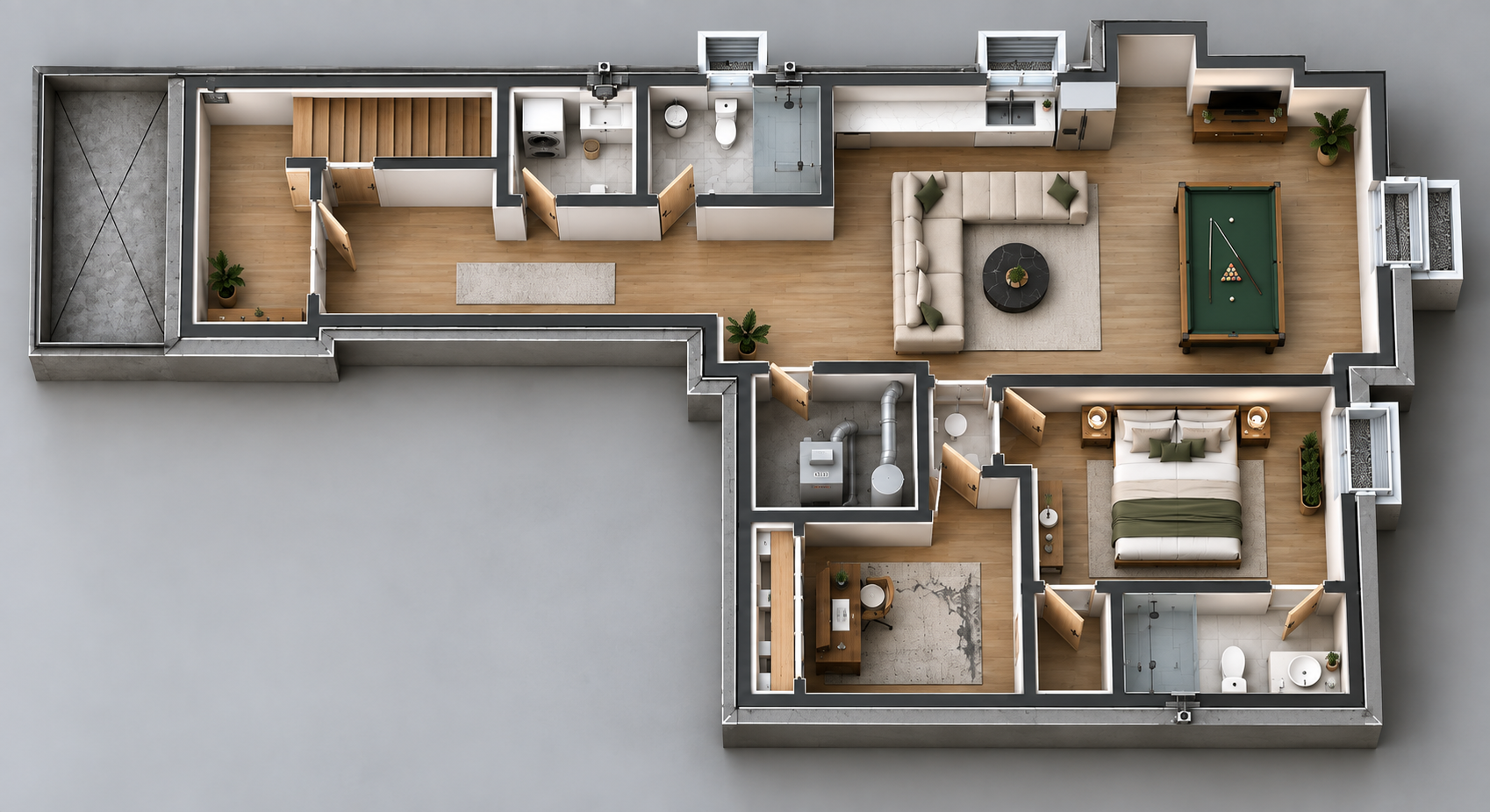 BAY DESIGN BUILD photorealistic 3D top-view plan