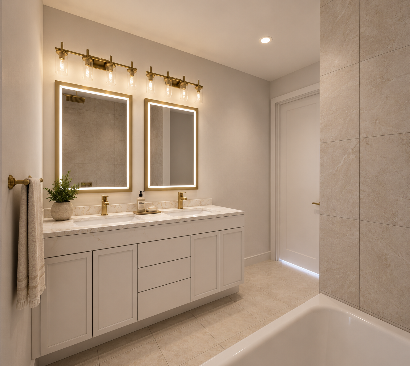 Bathroom vanity and tub