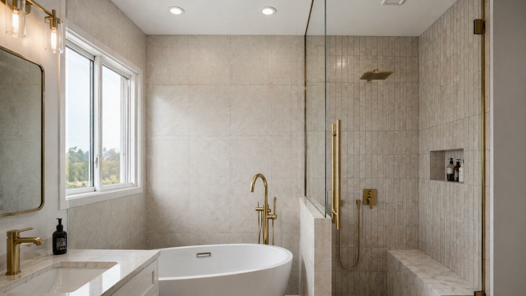 Warm ivory spa bathroom project view 1