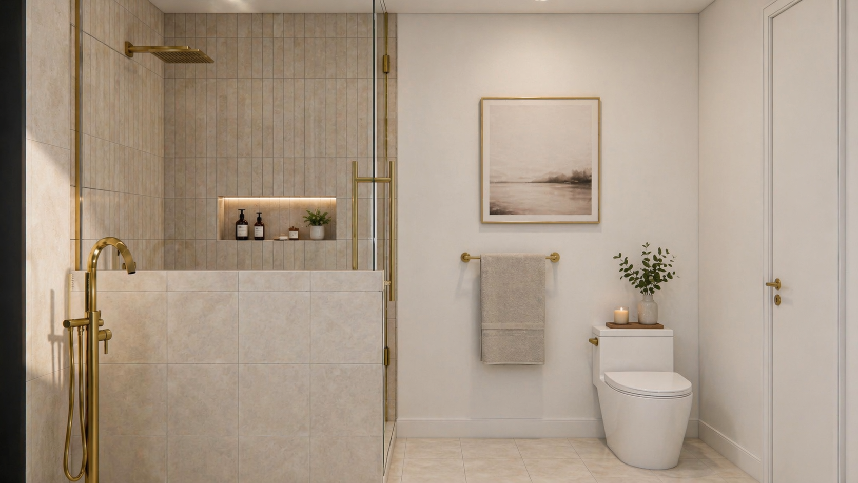 Warm ivory spa bathroom project view 3