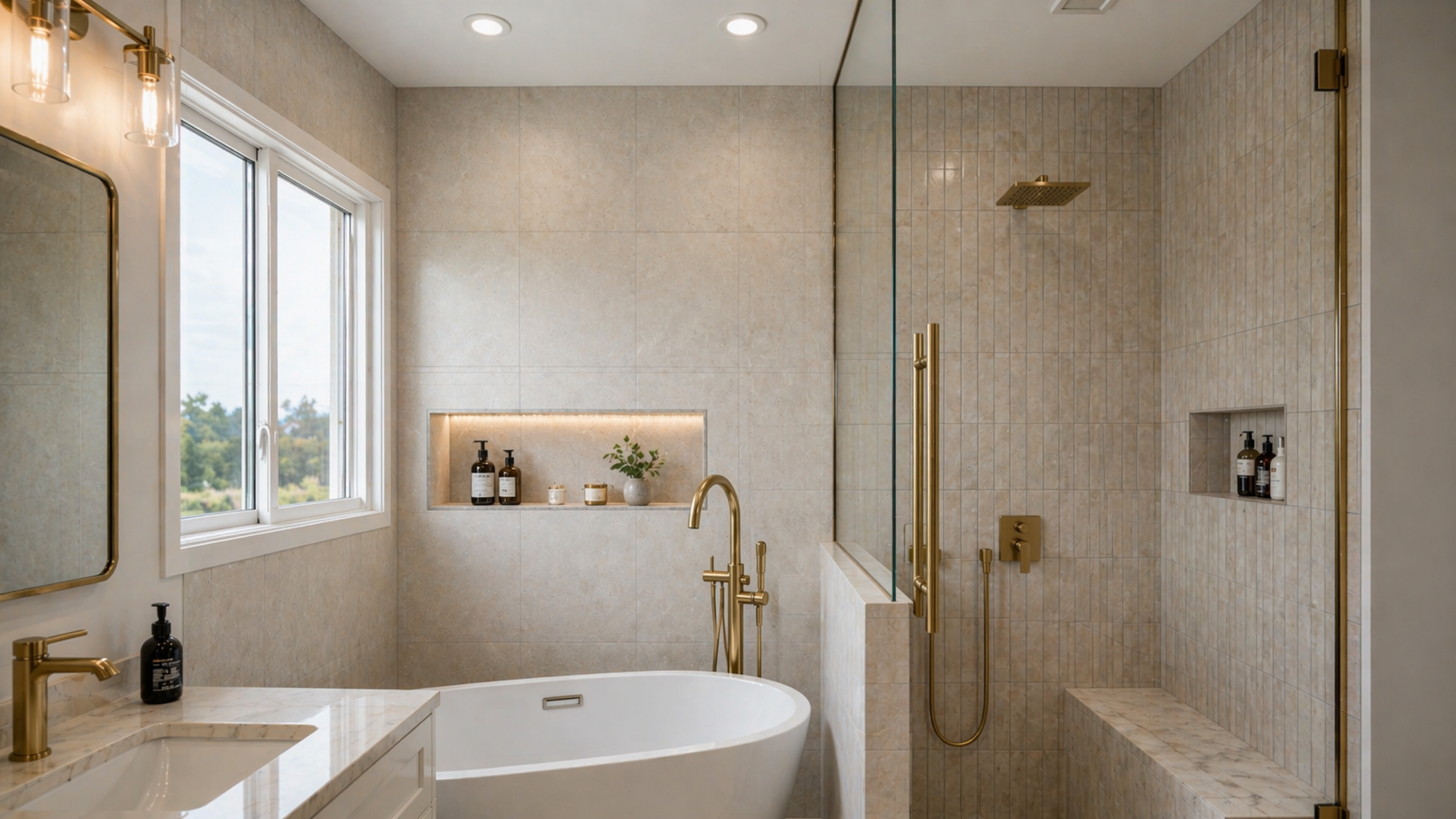 Warm ivory spa bathroom project view 4