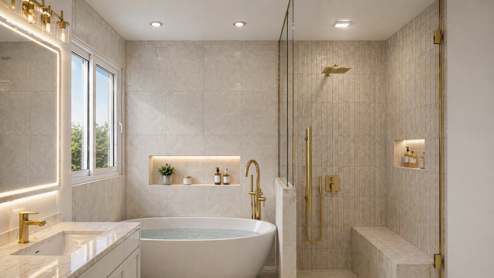 Warm ivory spa bathroom project view 6