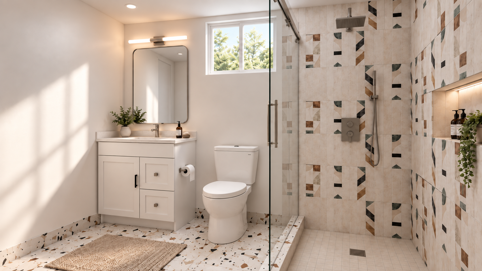 Terrazzo and pattern shower bathroom view 2