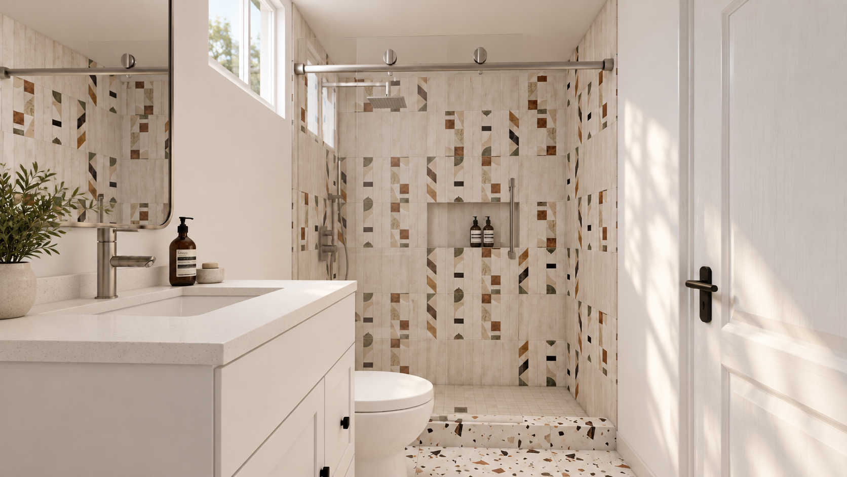 Terrazzo and pattern shower bathroom view 3