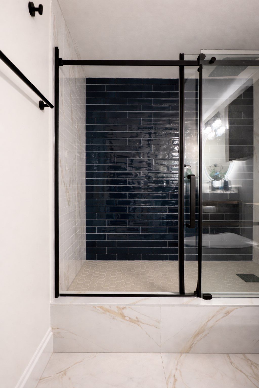 Black tile and oak bathroom view 5