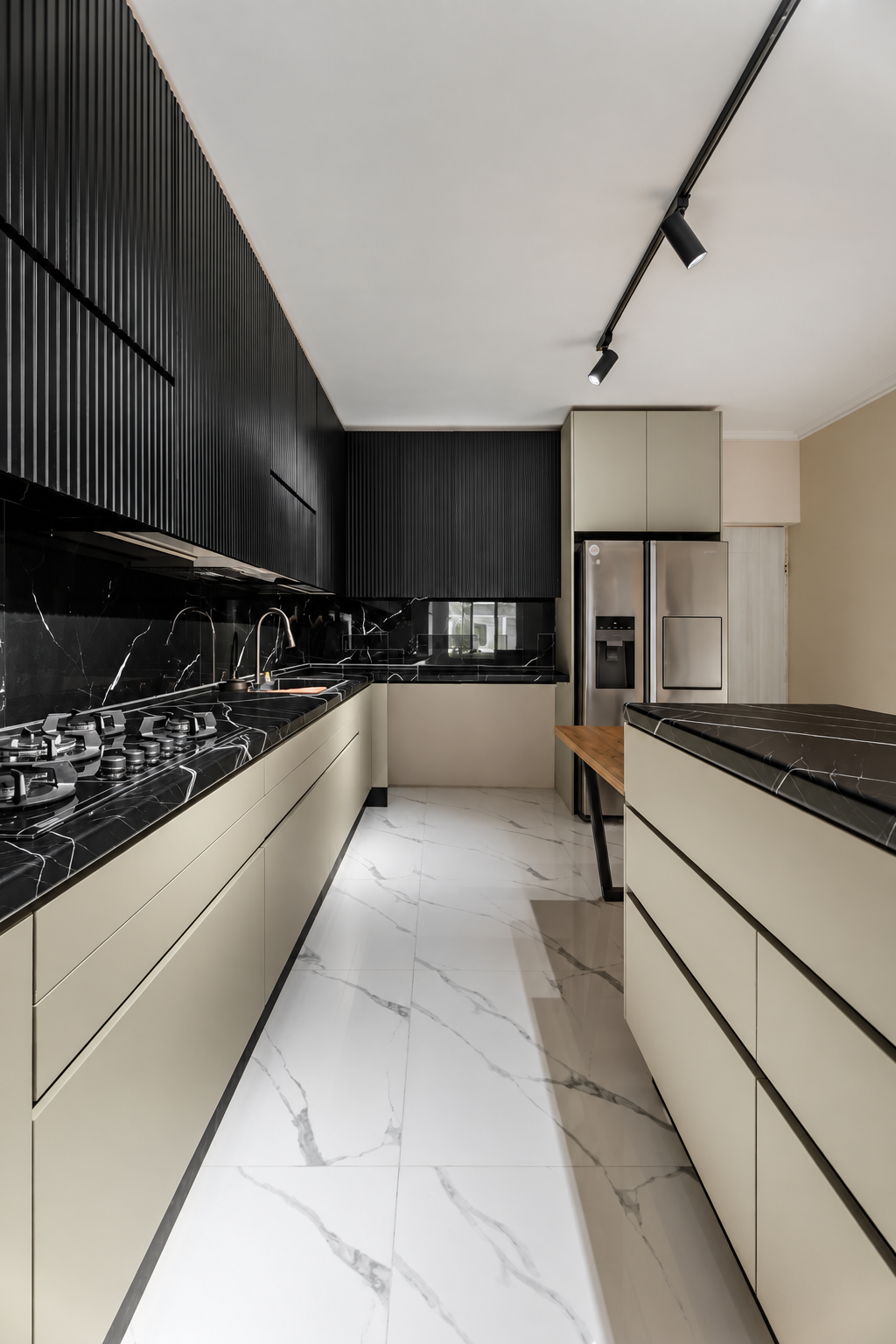 Modern kitchen galley view