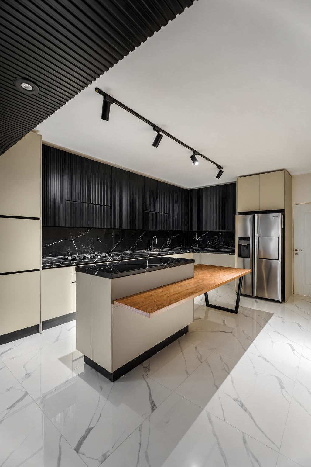 Kitchen island and track lighting