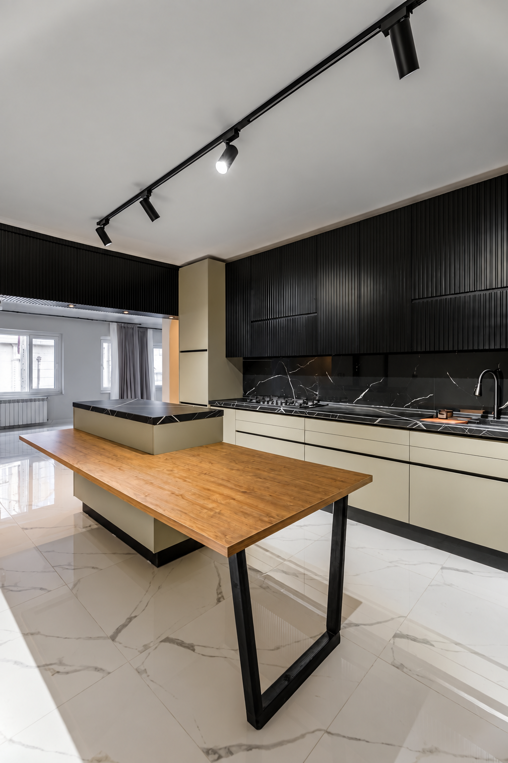 Kitchen island with wood table extension