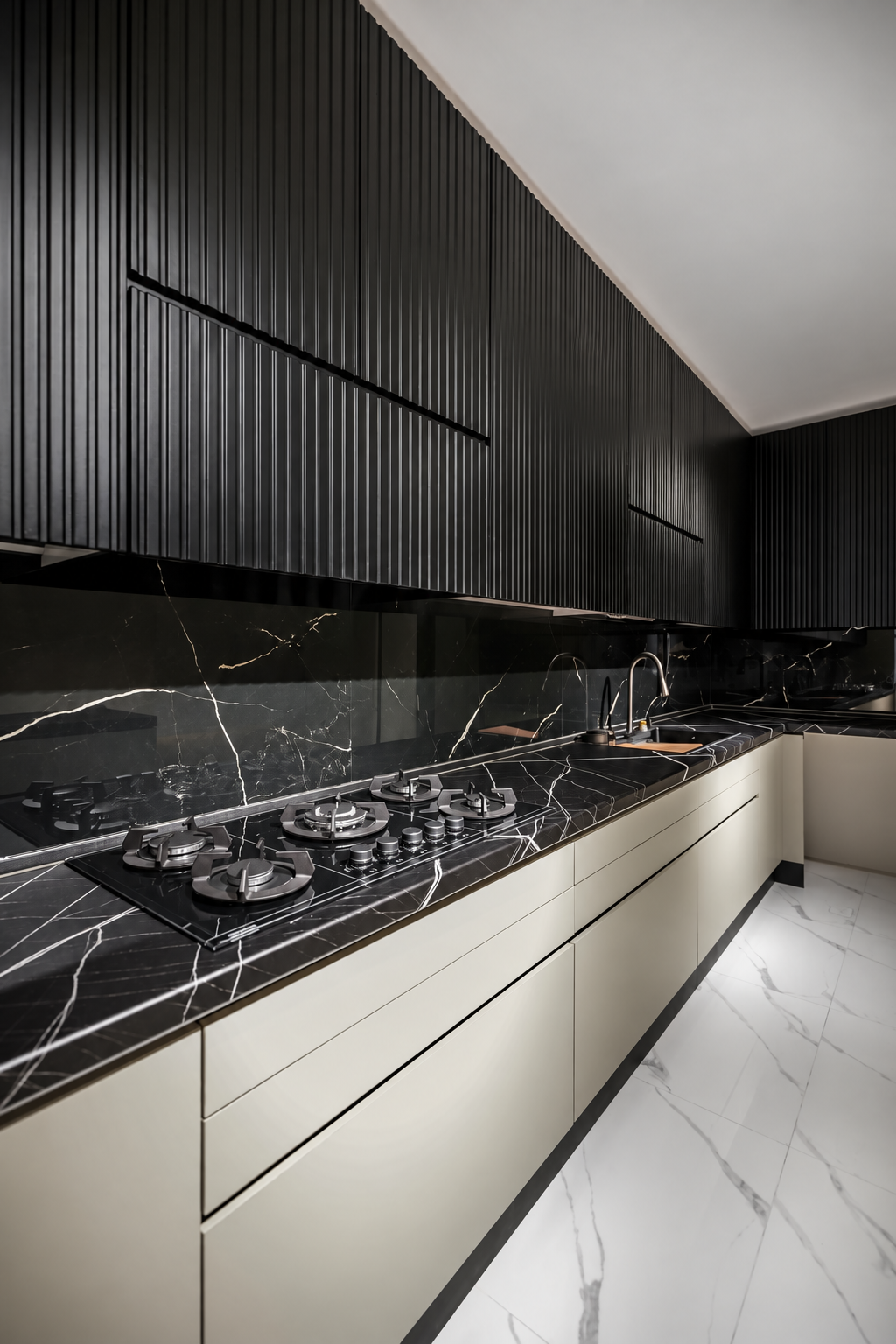 Black stone counter and modern cabinetry
