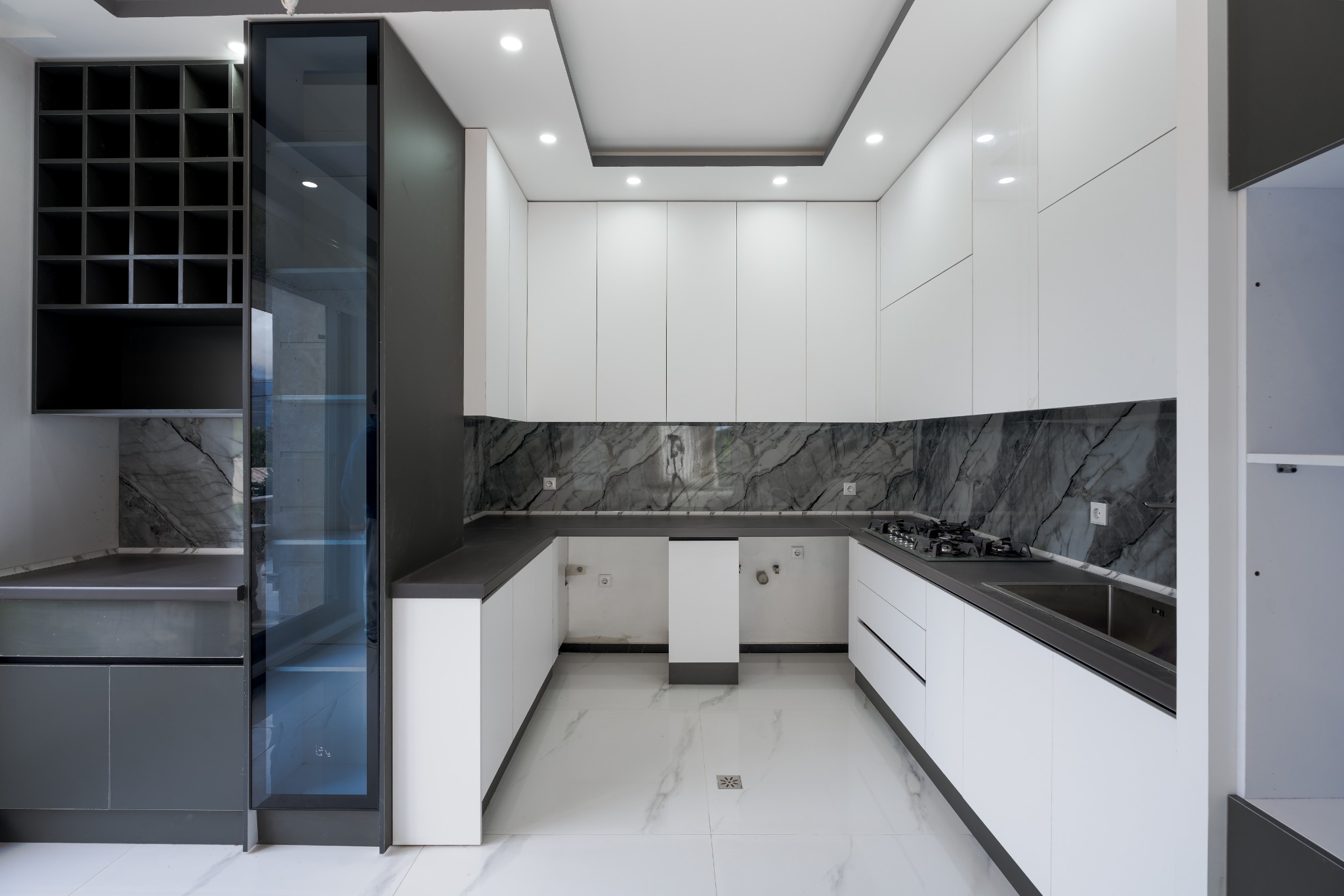 Contemporary kitchen front view