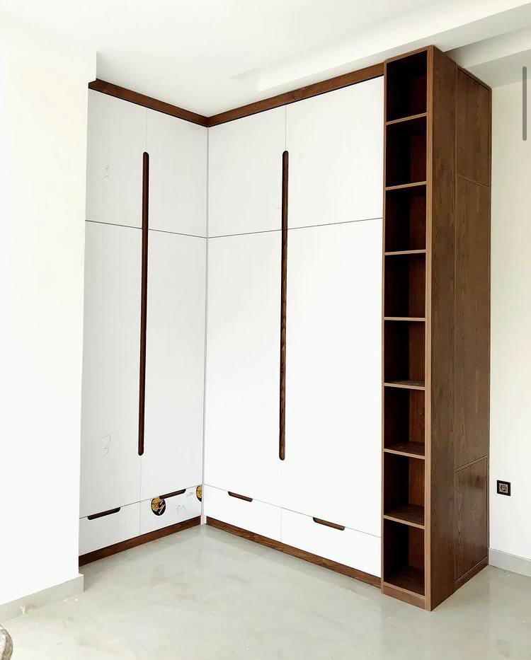 White and walnut custom cabinetry