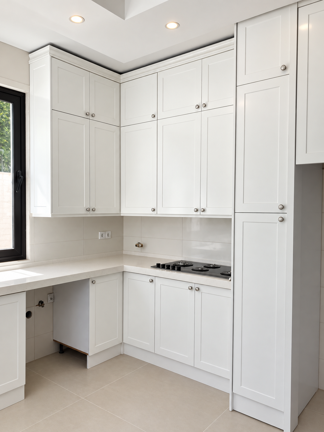 Full-height white shaker cabinetry