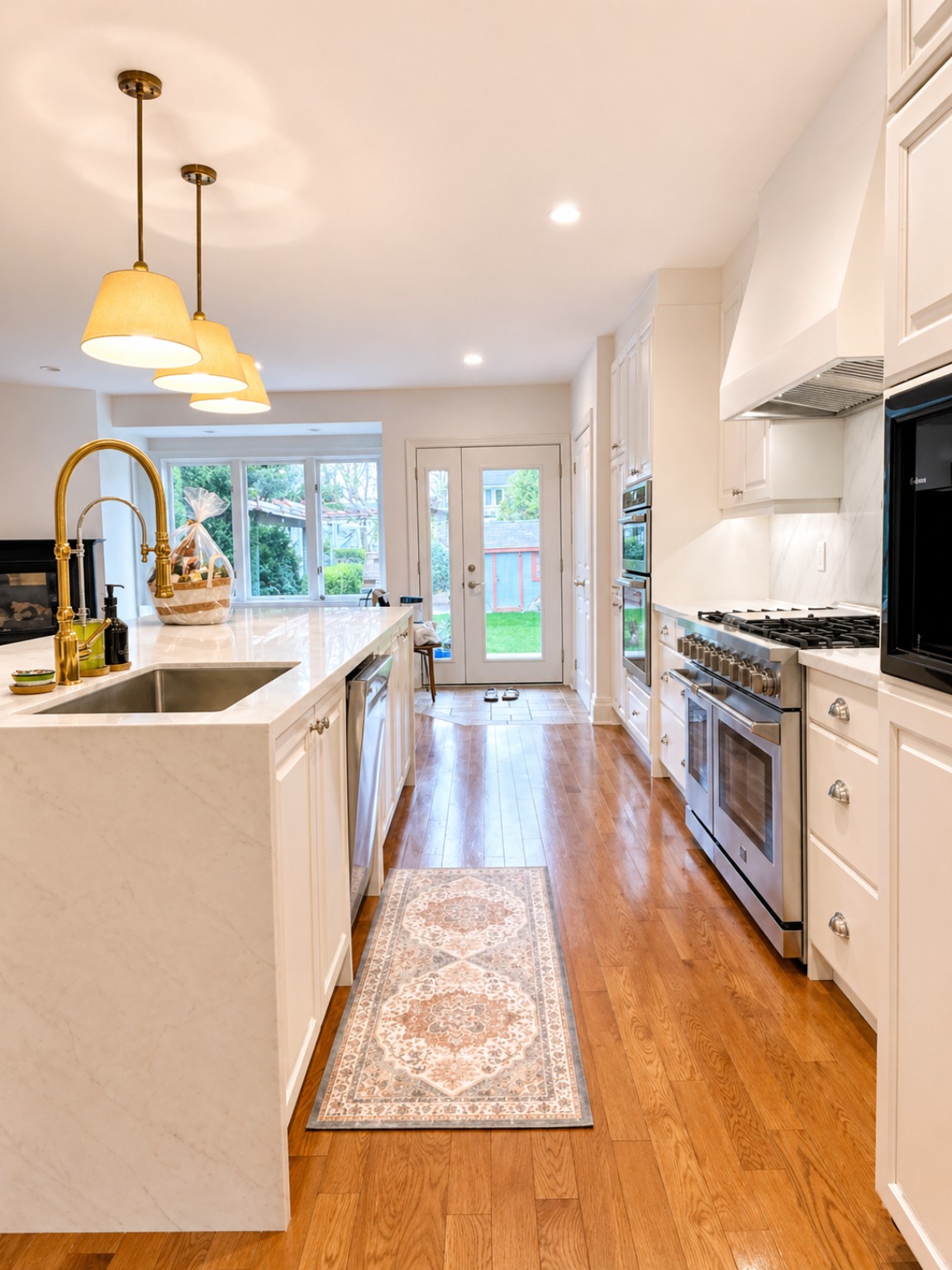 Kitchen island sink and cooking wall